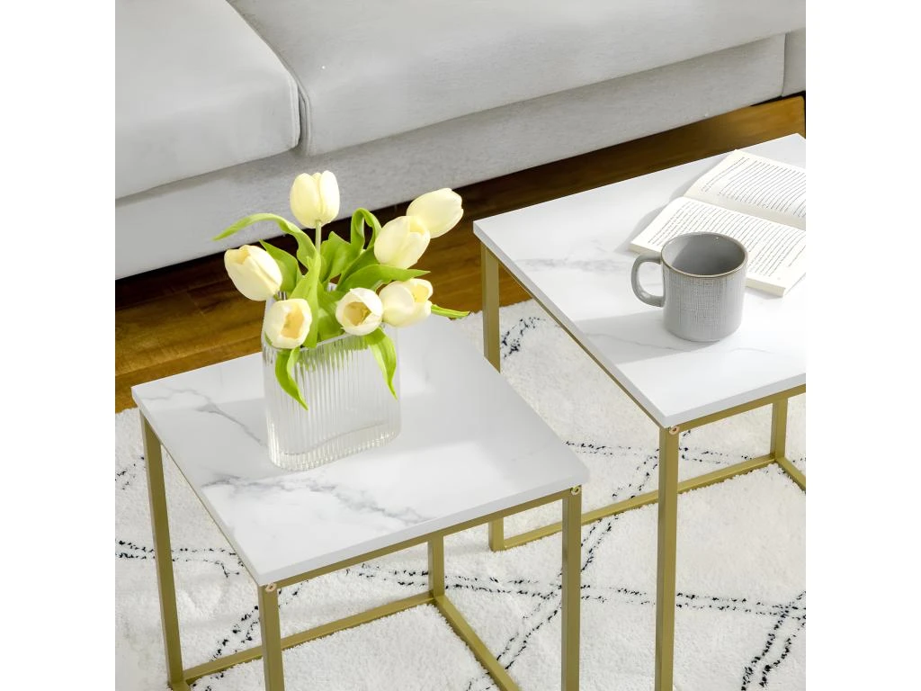 Lot De 2 Tables Gigognes VOLOS Aspect Marbre Et Doré – Image 5