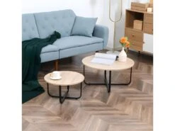 Lot De 2 Tables Gigognes MANAUS Aspect Chêne Et Noir