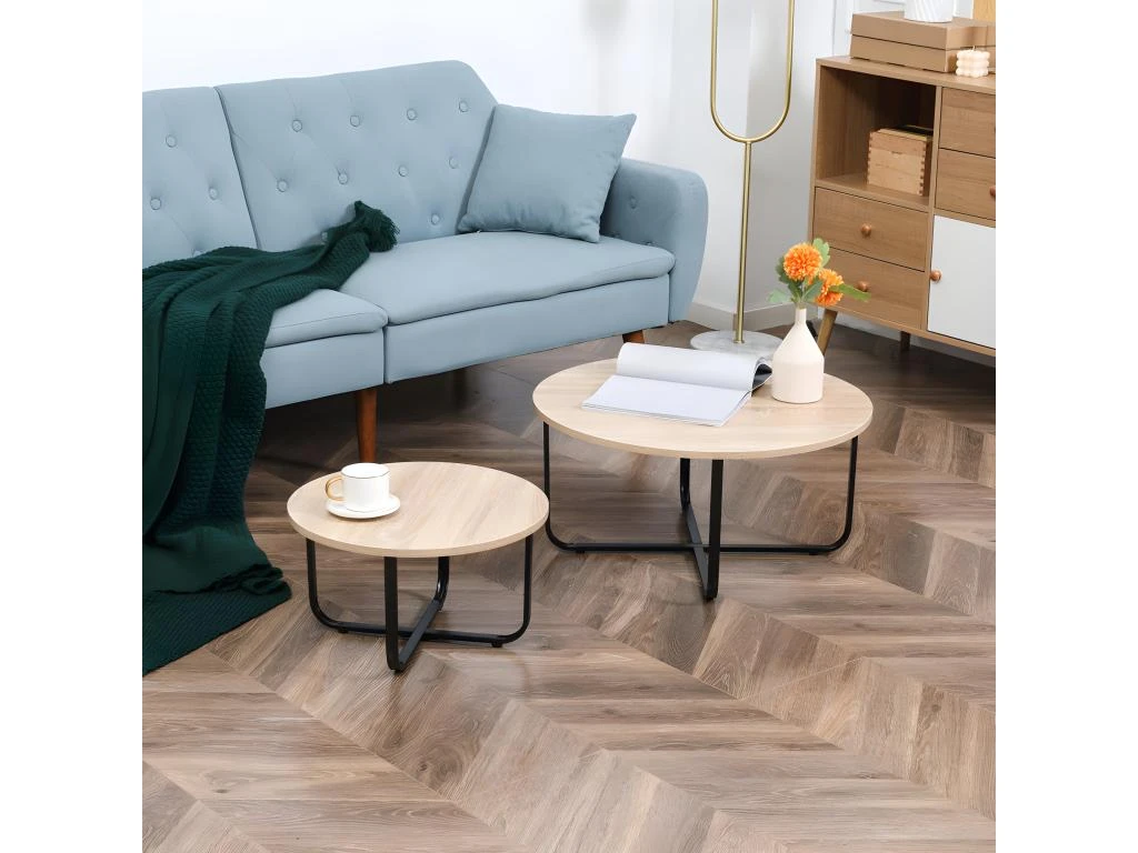 Lot De 2 Tables Gigognes MANAUS Aspect Chêne Et Noir – Image 2