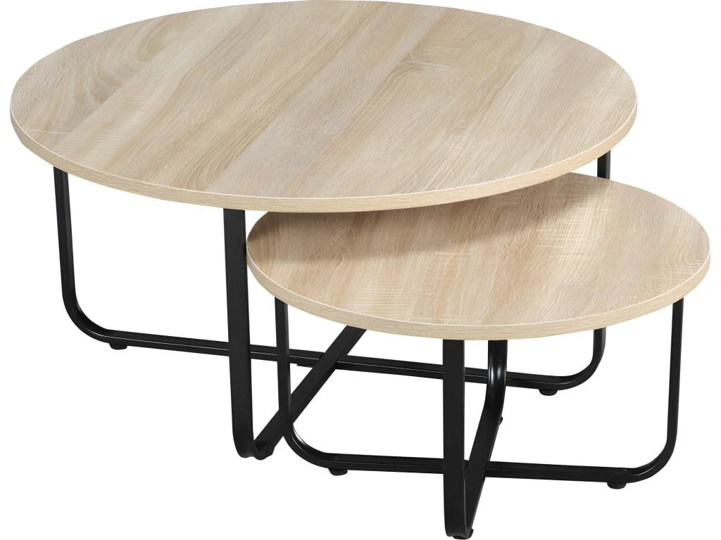 Lot De 2 Tables Gigognes MANAUS Aspect Chêne Et Noir – Image 4