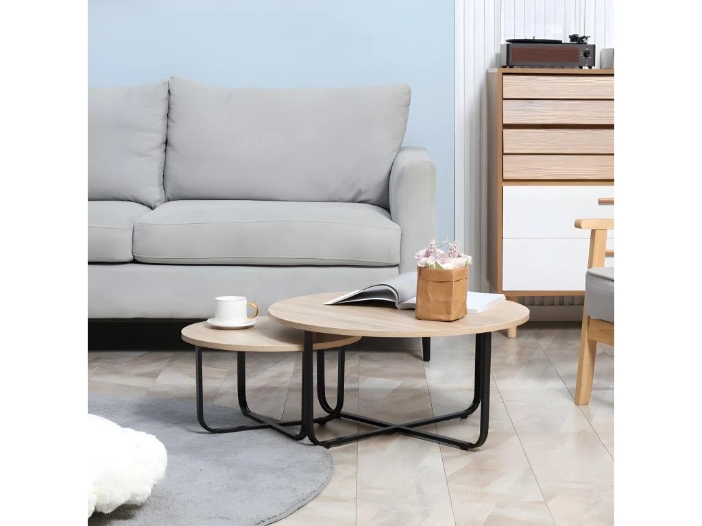 Lot De 2 Tables Gigognes MANAUS Aspect Chêne Et Noir – Image 5