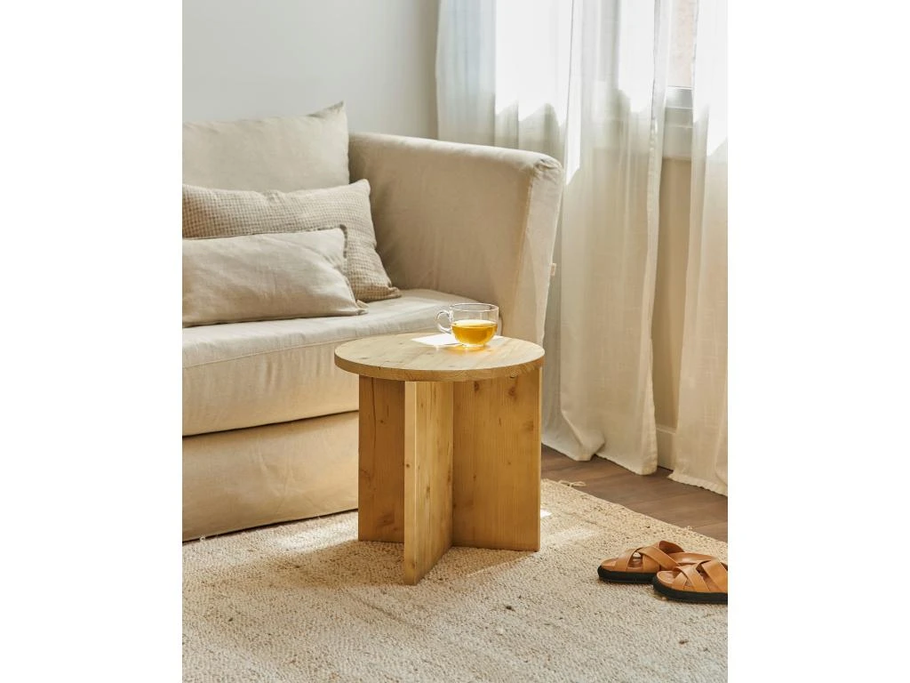 Table D’appoint Ronde En Bois De Sapin En Couleur Naturel – Image 3