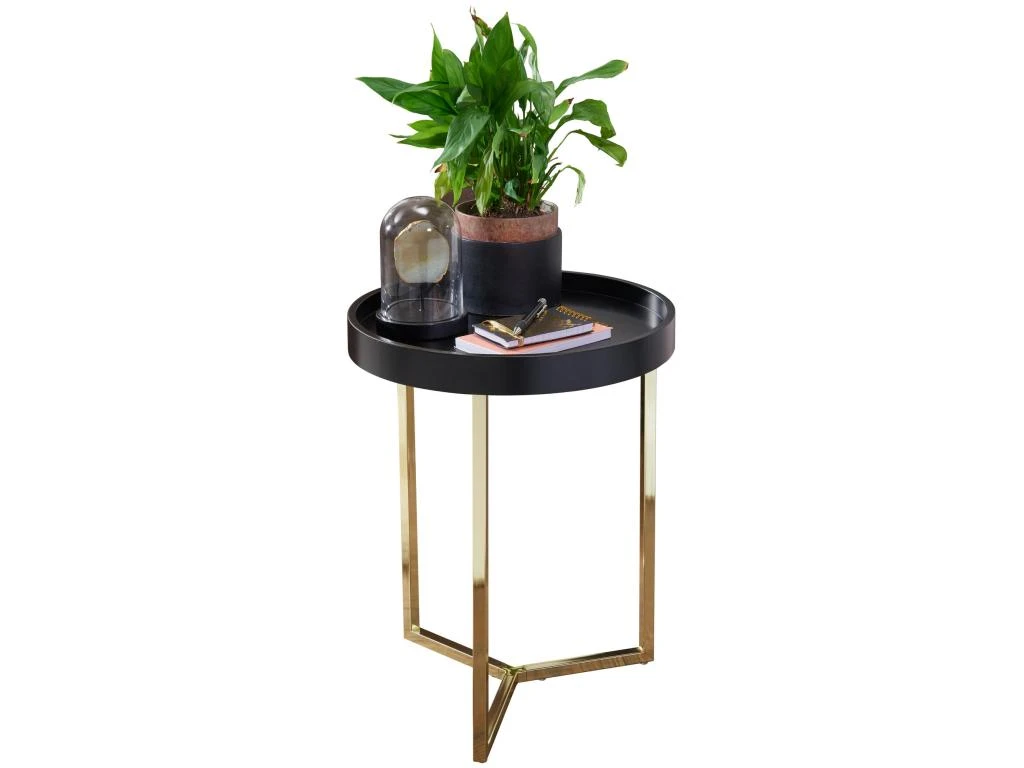 Design Table Avec Plateau 40 X 51 X 40 Cm Bois Métal Noir / Or | Table Du Canapé Moderne | Table Basse Table De Salon Rond