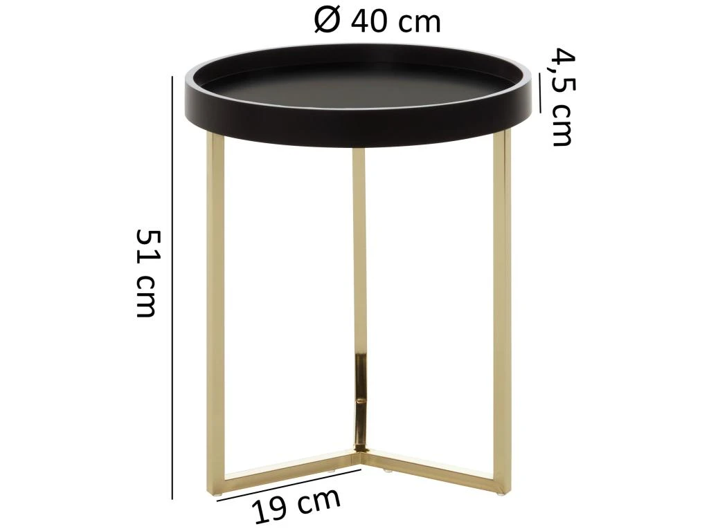 Design Table Avec Plateau 40 X 51 X 40 Cm Bois Métal Noir / Or | Table Du Canapé Moderne | Table Basse Table De Salon Rond – Image 4