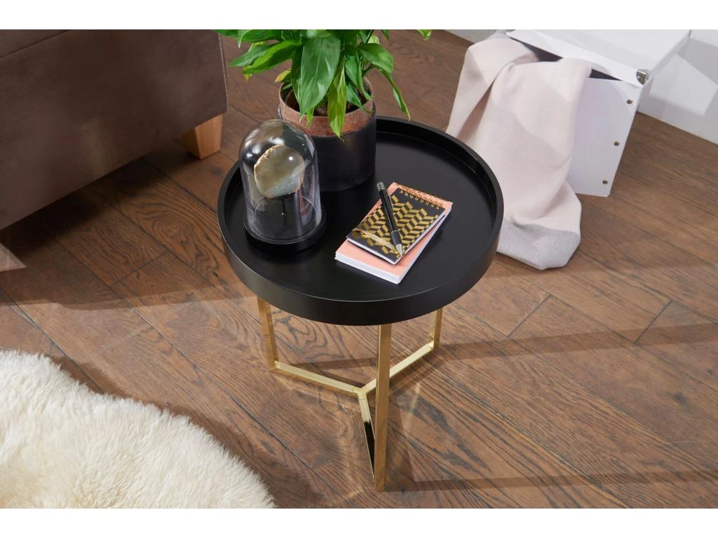 Design Table Avec Plateau 40 X 51 X 40 Cm Bois Métal Noir / Or | Table Du Canapé Moderne | Table Basse Table De Salon Rond – Image 5