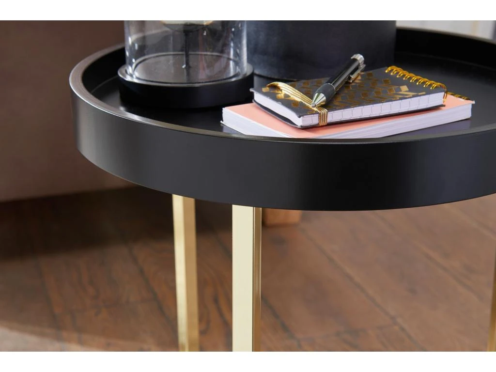Design Table Avec Plateau 40 X 51 X 40 Cm Bois Métal Noir / Or | Table Du Canapé Moderne | Table Basse Table De Salon Rond – Image 6