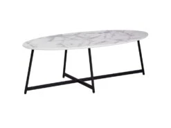 Table Basse Table De Salon Ovale Aspect Marbre Table D'appoint Blanche En Métal