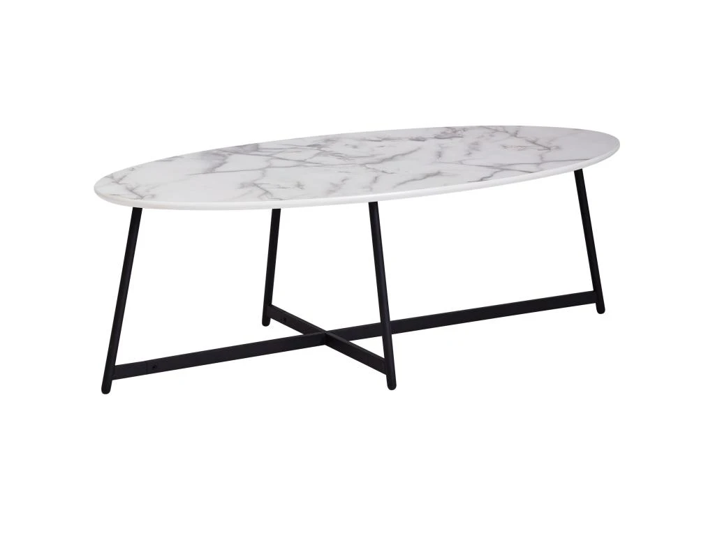 Table Basse Table De Salon Ovale Aspect Marbre Table D'appoint Blanche En Métal