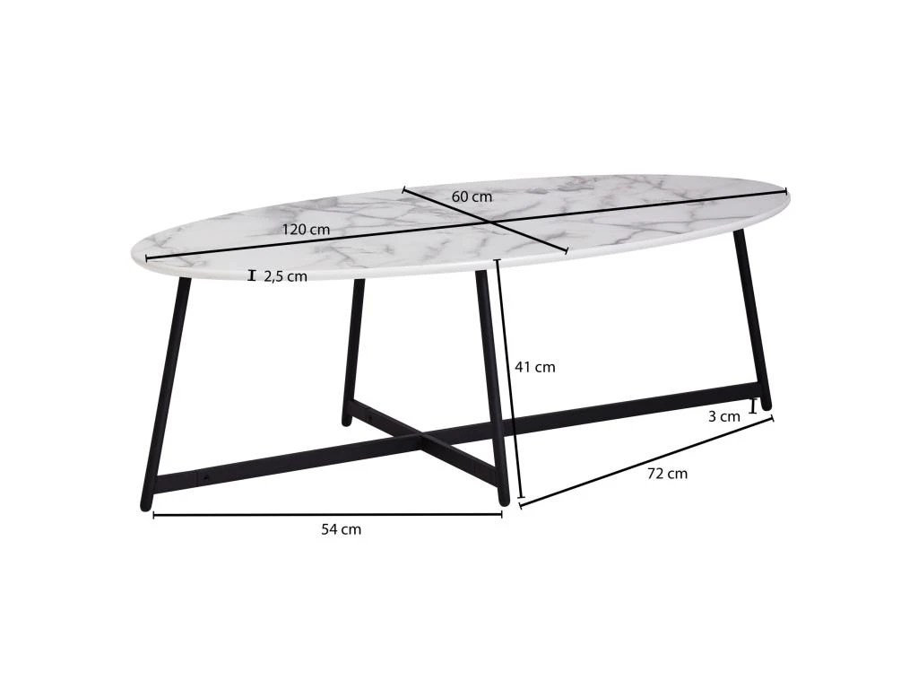 Table Basse Table De Salon Ovale Aspect Marbre Table D'appoint Blanche En Métal – Image 4