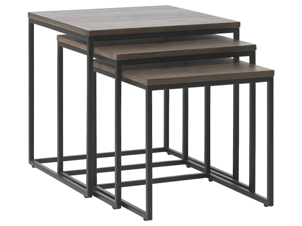 Rivoli Tables Gigognes, Set De 3 Pièces, Imitation Chêne Fumé.