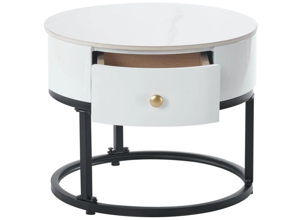 Lot De 2 Tables Gigognes Avec Tiroir - Plateaux En Verre Et Marbre - Blanc – Image 7