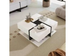 Table Basse - 4 Tiroirs - Espace De Rangement En Bas - 78*78*36cm - Blanc