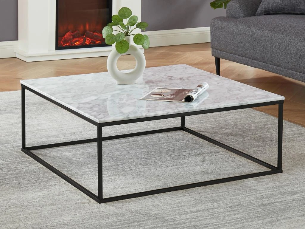 Table Basse Design ARETHA De Pascal MORABITO - Marbre Et Métal - Blanc Et Noir – Image 2