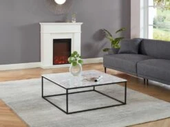 Table Basse Design ARETHA De Pascal MORABITO - Marbre Et Métal - Blanc Et Noir