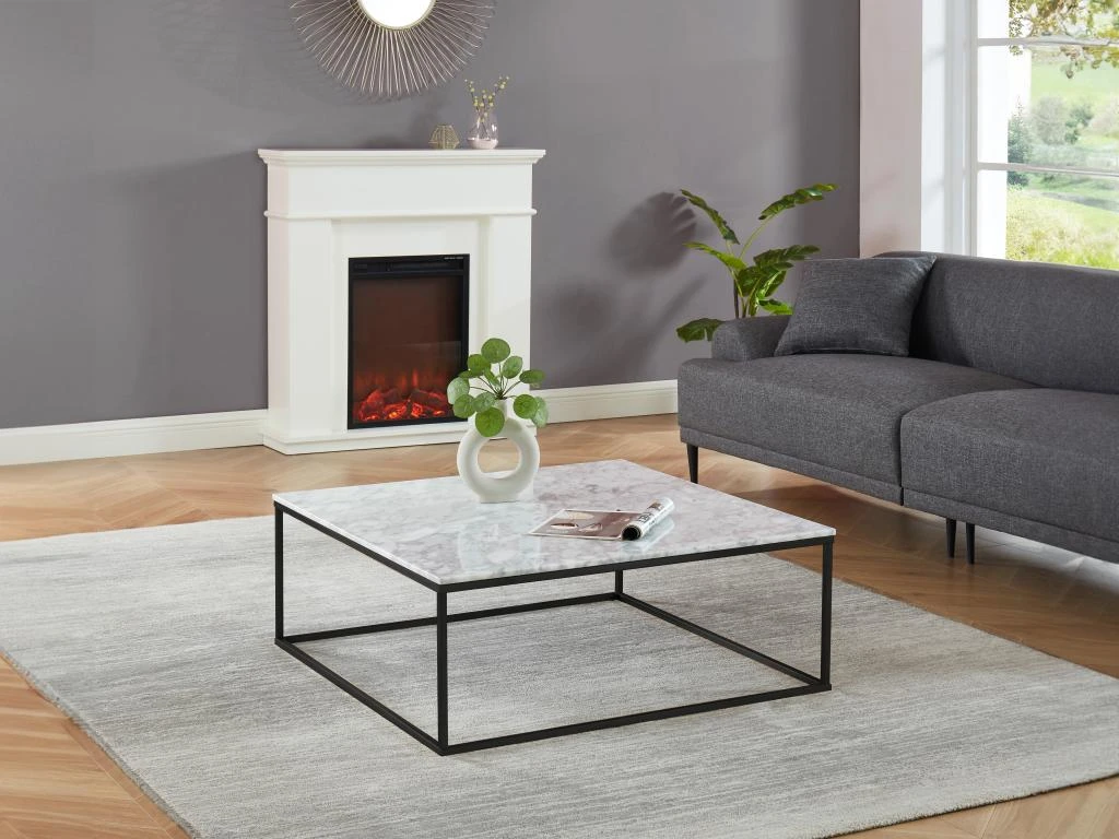 Table Basse Design ARETHA De Pascal MORABITO - Marbre Et Métal - Blanc Et Noir