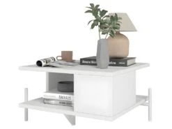 Table Basse Rectangle Pieds Métal Blanche 52 Cm