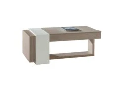 Table Basse Relevable 2 Tiroirs Chêne Clair/Blanc - ESTEBAN