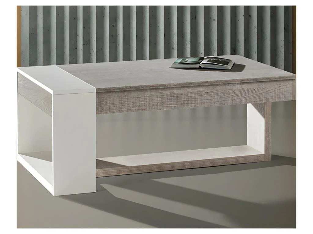 Table Basse Relevable Chêne Clair/Blanc - ESTEBAN