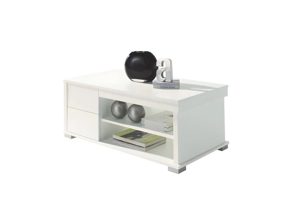 Table Basse Blanche Relevable 4 Tiroirs - NESE