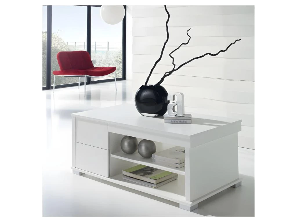 Table Basse Blanche Relevable 4 Tiroirs - NESE – Image 2