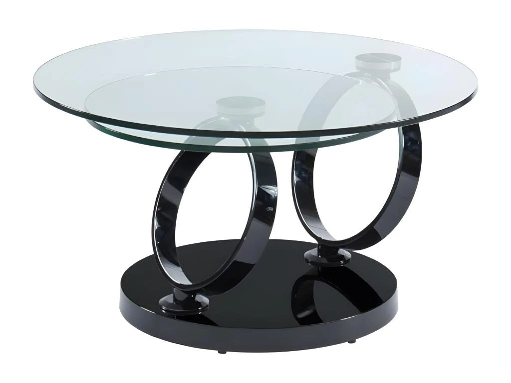Table Basse Avec Plateaux Pivotants JOLINE - Verre Trempé Transparent Et Pied Chromé Noir – Image 7