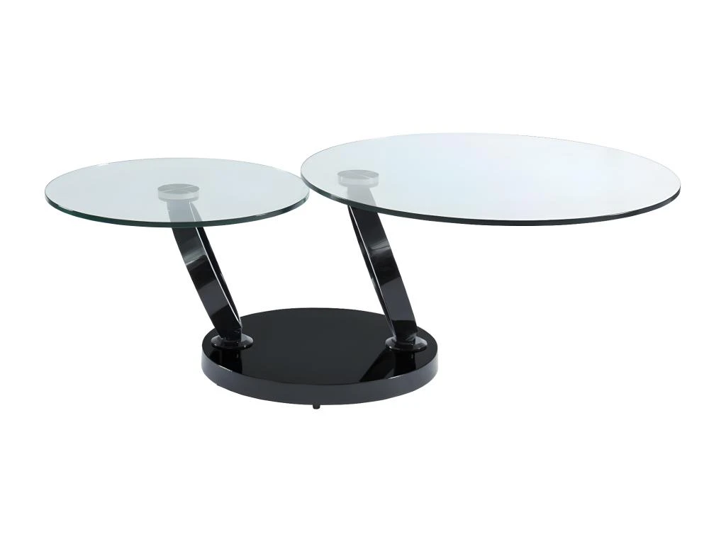 Table Basse Avec Plateaux Pivotants JOLINE - Verre Trempé Transparent Et Pied Chromé Noir – Image 6