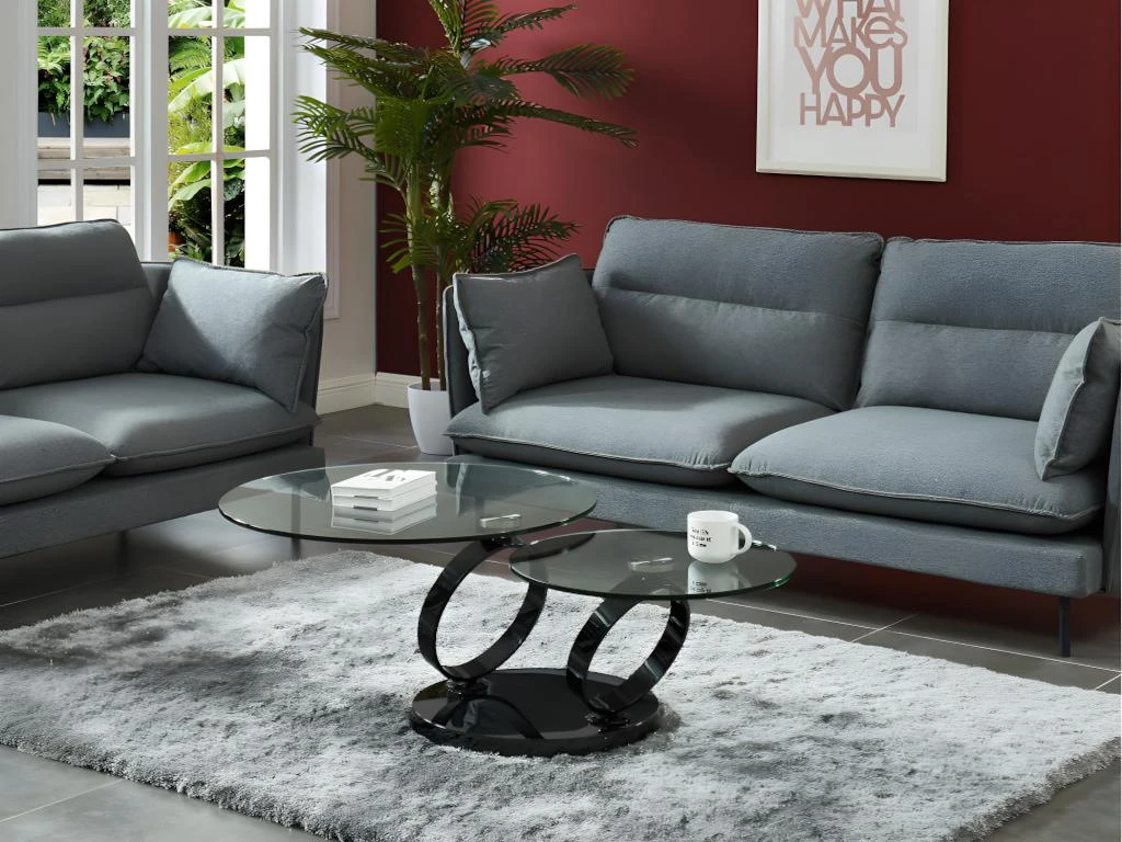 Table Basse Avec Plateaux Pivotants JOLINE - Verre Trempé Transparent Et Pied Chromé Noir – Image 3