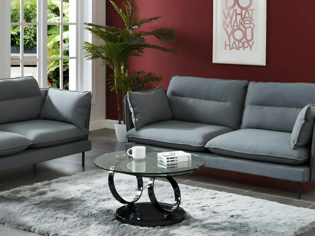 Table Basse Avec Plateaux Pivotants JOLINE - Verre Trempé Transparent Et Pied Chromé Noir – Image 2