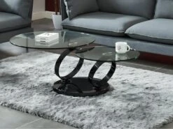 Table Basse Avec Plateaux Pivotants JOLINE - Verre Trempé Transparent Et Pied Chromé Noir