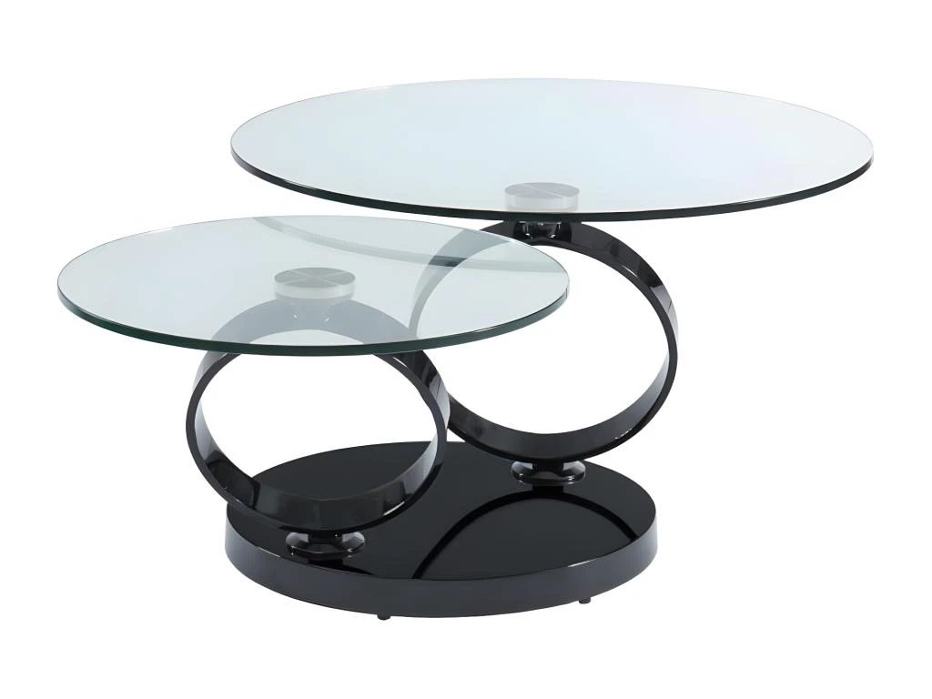 Table Basse Avec Plateaux Pivotants JOLINE - Verre Trempé Transparent Et Pied Chromé Noir – Image 5