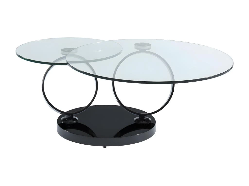 Table Basse Avec Plateaux Pivotants JOLINE - Verre Trempé Transparent Et Pied Chromé Noir – Image 4