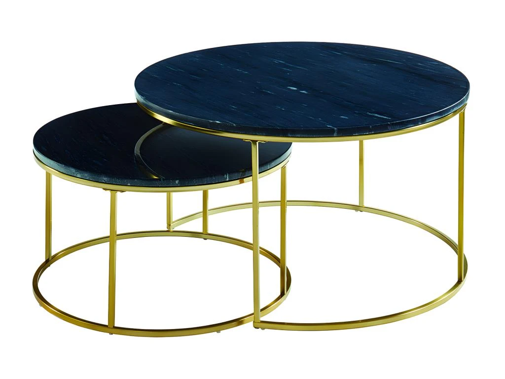 Tables Basses Gigognes ANGELA De Pascal MORABITO - Marbre Noir Et Métal Doré – Image 4