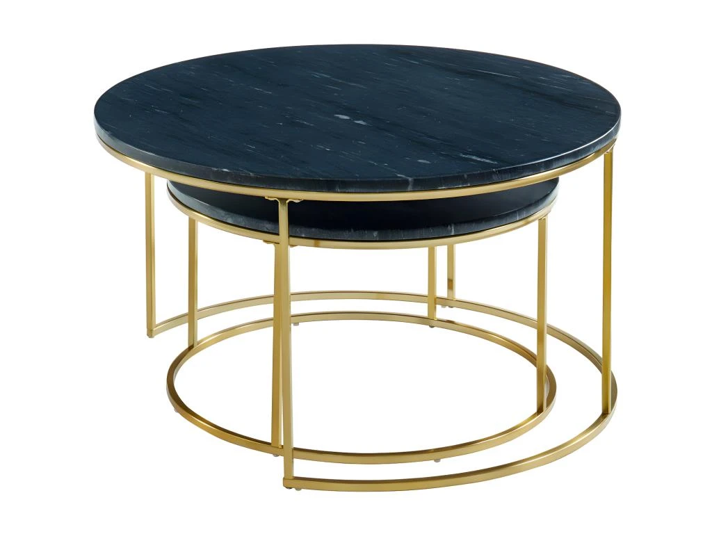 Tables Basses Gigognes ANGELA De Pascal MORABITO - Marbre Noir Et Métal Doré – Image 5