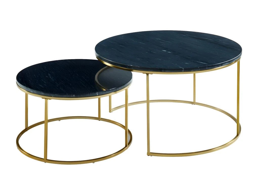 Tables Basses Gigognes ANGELA De Pascal MORABITO - Marbre Noir Et Métal Doré – Image 3