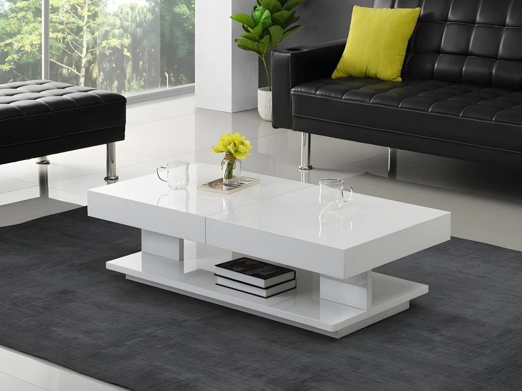 Table Basse ARAMIS Avec Rangements - MDF Laqué Blanc – Image 2