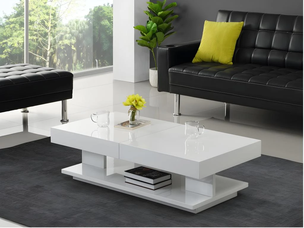 Table Basse ARAMIS Avec Rangements - MDF Laqué Blanc