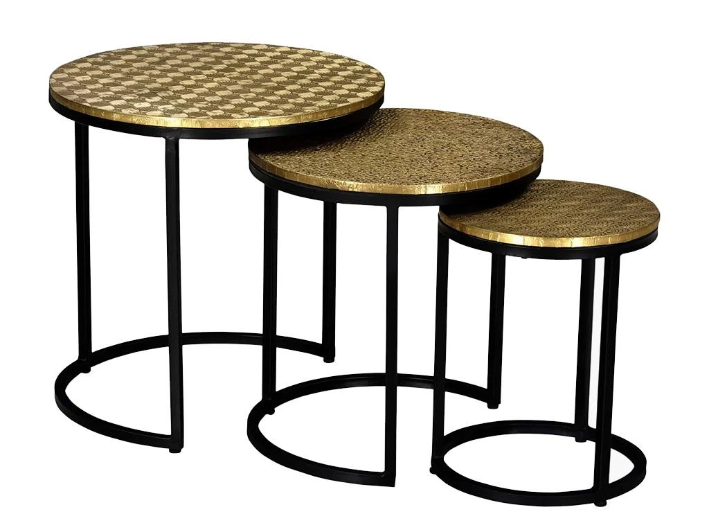 Tables Basses Gigognes BELAMI - Motifs Sculptés - Métal - Coloris : Doré Et Pieds Noirs