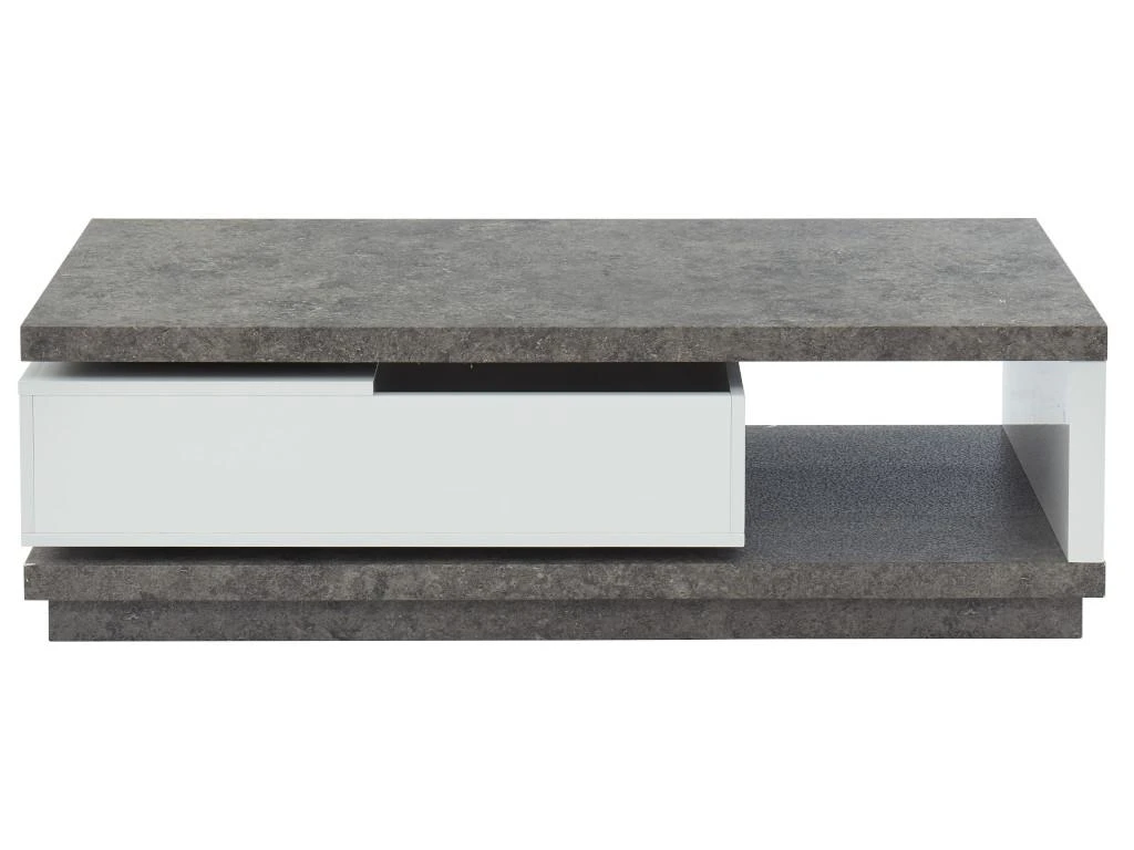 Table Basse FLAVIAN Coffre De Rangements Pivotant - MDF Blanc Laqué Et Plateau Effet Béton – Image 3