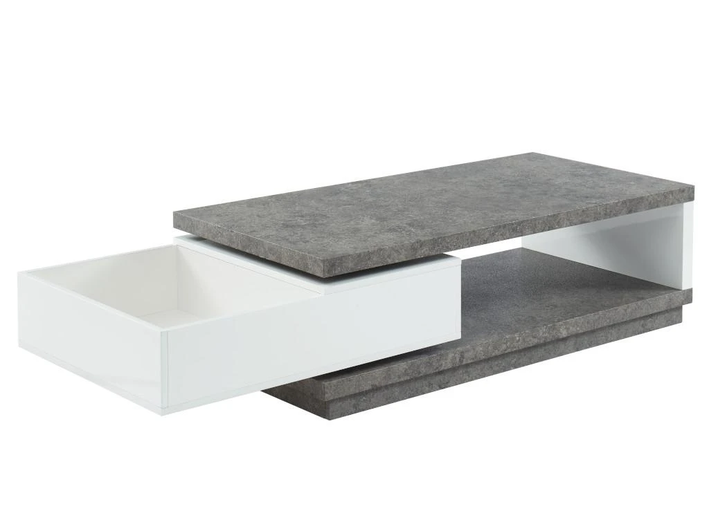 Table Basse FLAVIAN Coffre De Rangements Pivotant - MDF Blanc Laqué Et Plateau Effet Béton – Image 6