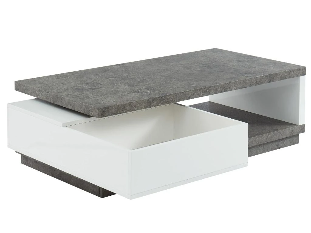 Table Basse FLAVIAN Coffre De Rangements Pivotant - MDF Blanc Laqué Et Plateau Effet Béton – Image 5