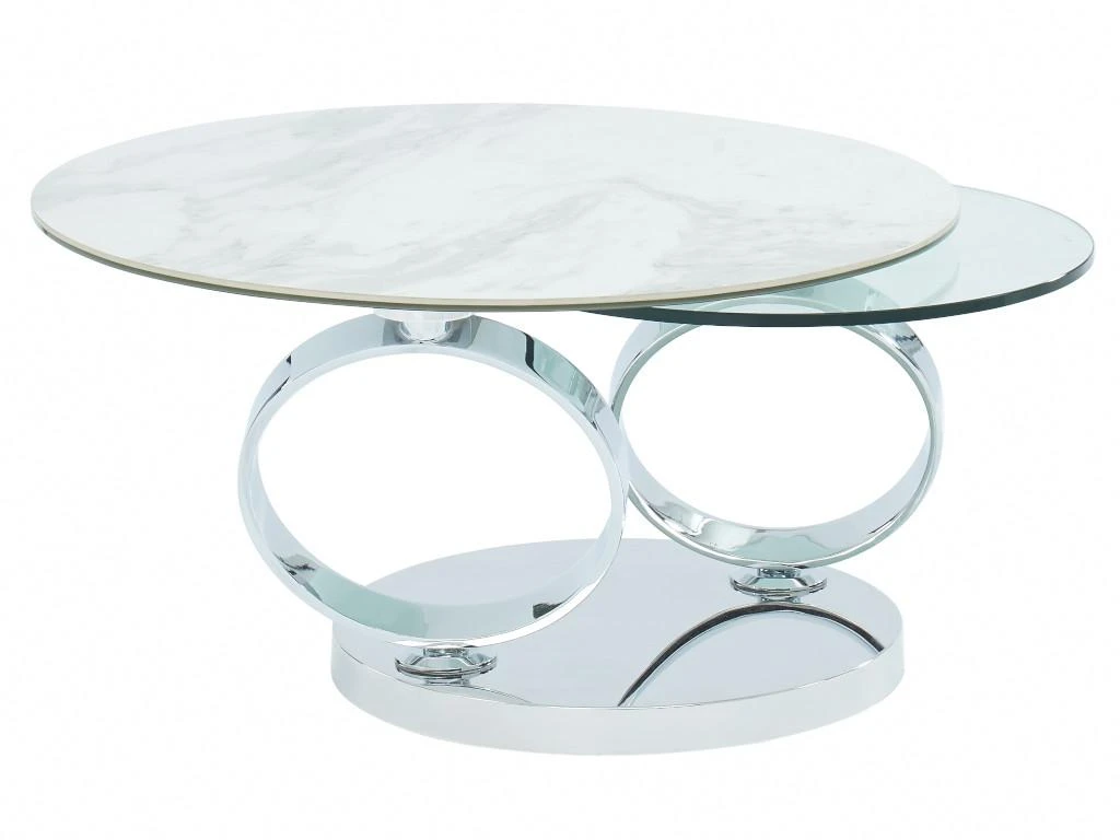 Table Basse Avec Plateaux Pivotants - Céramique, Verre Trempé Et Métal - Effet Marbre Blanc - JOLINE – Image 4