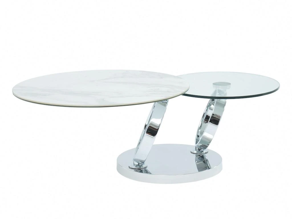 Table Basse Avec Plateaux Pivotants - Céramique, Verre Trempé Et Métal - Effet Marbre Blanc - JOLINE – Image 6