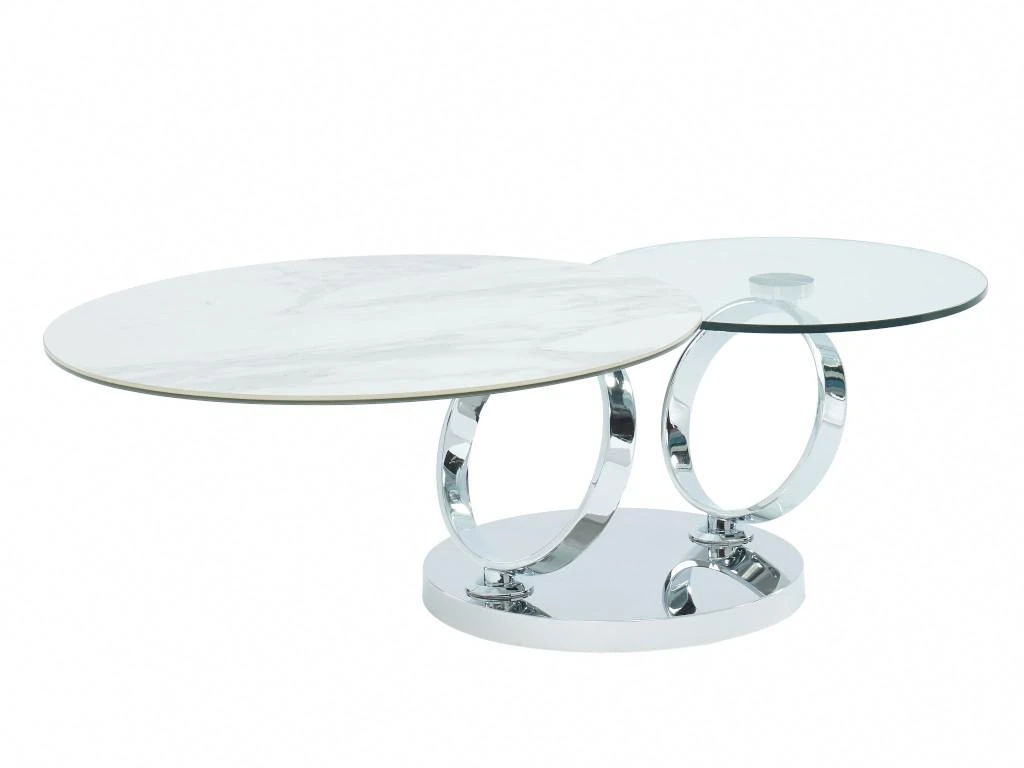 Table Basse Avec Plateaux Pivotants - Céramique, Verre Trempé Et Métal - Effet Marbre Blanc - JOLINE – Image 5