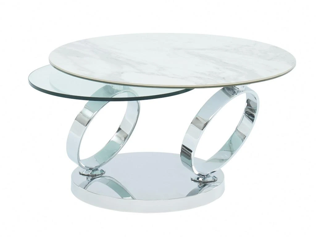 Table Basse Avec Plateaux Pivotants - Céramique, Verre Trempé Et Métal - Effet Marbre Blanc - JOLINE – Image 3