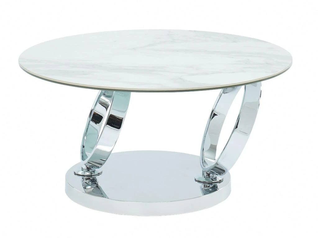 Table Basse Avec Plateaux Pivotants - Céramique, Verre Trempé Et Métal - Effet Marbre Blanc - JOLINE – Image 7