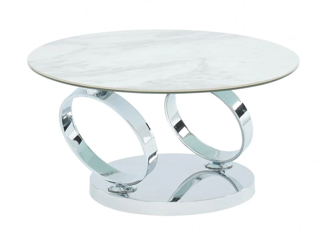 Table Basse Avec Plateaux Pivotants - Céramique, Verre Trempé Et Métal - Effet Marbre Blanc - JOLINE – Image 2