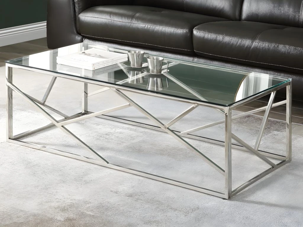 Table Basse ATHENA De Pascal MORABITO - Verre Trempé Et Acier - Chromé