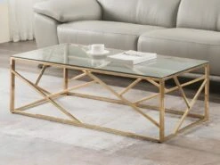 Table Basse ATHENA De Pascal MORABITO - Verre Trempé Et Acier - Doré
