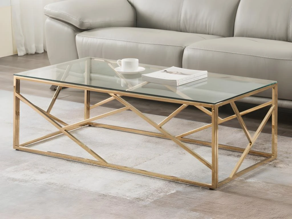 Table Basse ATHENA De Pascal MORABITO - Verre Trempé Et Acier - Doré