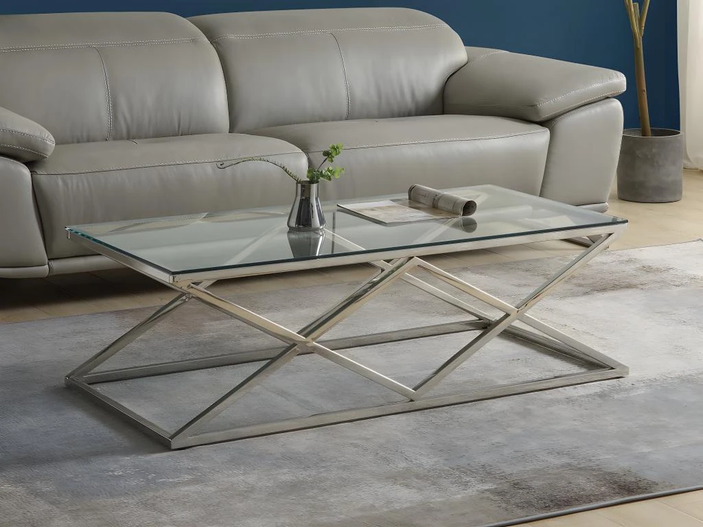 Table Basse CHARLOTTE De Pascal MORABITO - Verre Trempé Et Acier - Chromé